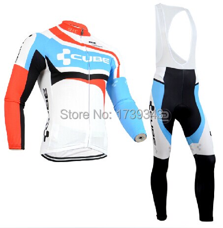 professional ropa ciclismo/2014 Cube team white long sleeve cycling jersey + bib pants set/bike clothes quick dry